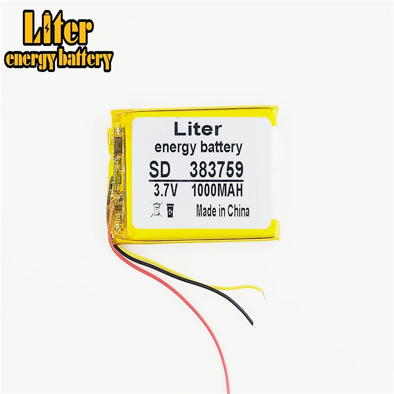 3 line 383759 3.7V 1000MAH 403759 Lithium Polymer Li-Po li ion cells For MP3 MP4 MP5 GPS mobile bluetooth Rechargeable Battery |