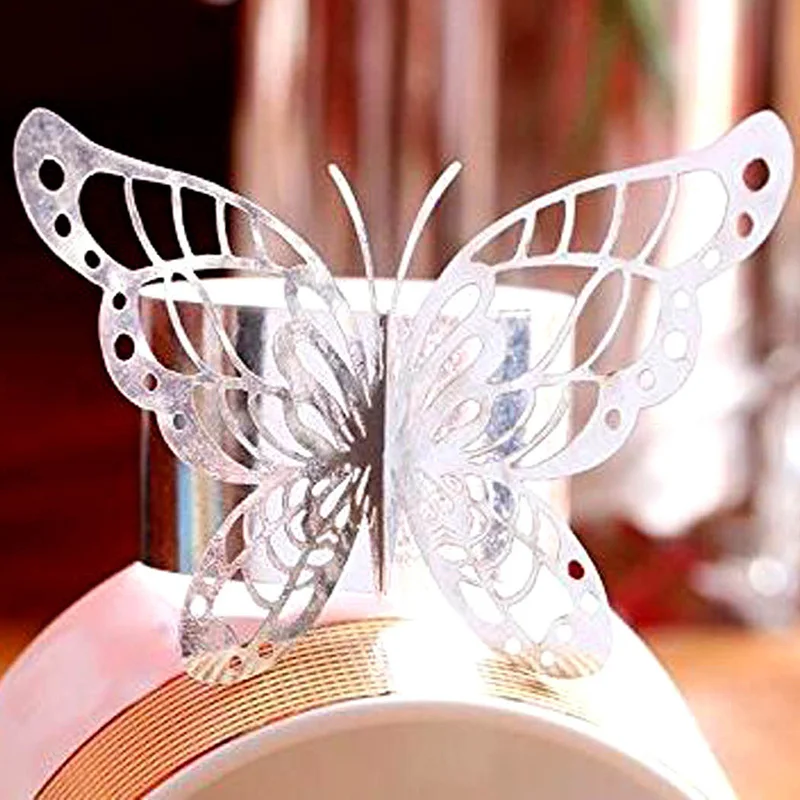 50 шт бабочка Лазерная резка металла кольцо для бумажных салфеток держатели