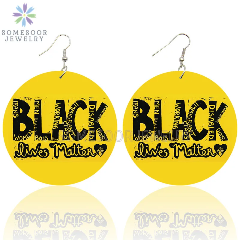 SOMESOOR черные живые материи Художественная печать деревянные висячие серьги