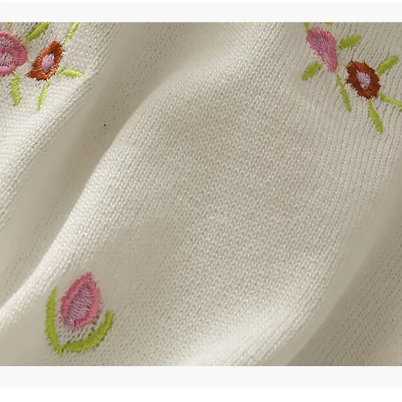 

Korean Style V-neck Short Knitted Sweaters Women Thin Cardigan Short Sleeve Sweet Embroidery flowers Crop Top Ropa Mujer