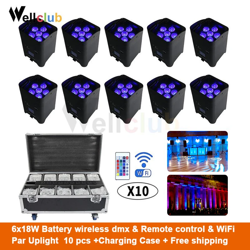 black colors 10 шт. чехол для зарядки беспроводной DMX Wifi Пульт дистанционного управления Светодиодный светильник 6x18 Вт RGBWAUV 6в1 светодиодный Par Может Dj диско светильник - Испускаемый цвет: black colors