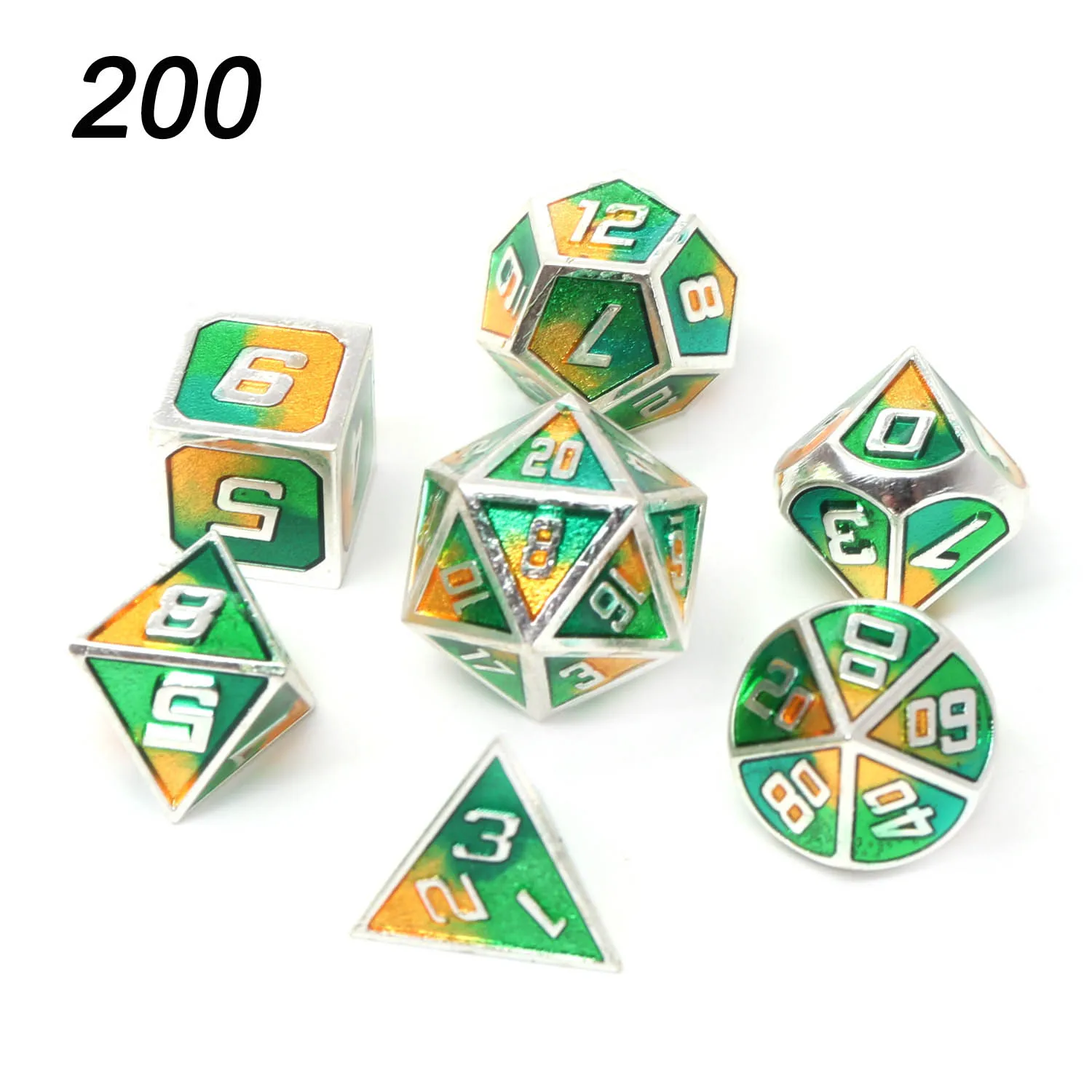 200 Chengshuo игральные кости DND Металл РГП набор многогранных подземелья и дракон черный настольные игры цинковый сплав зеленый цифровой d& d кубики шаблон d6 - Цвет: 200