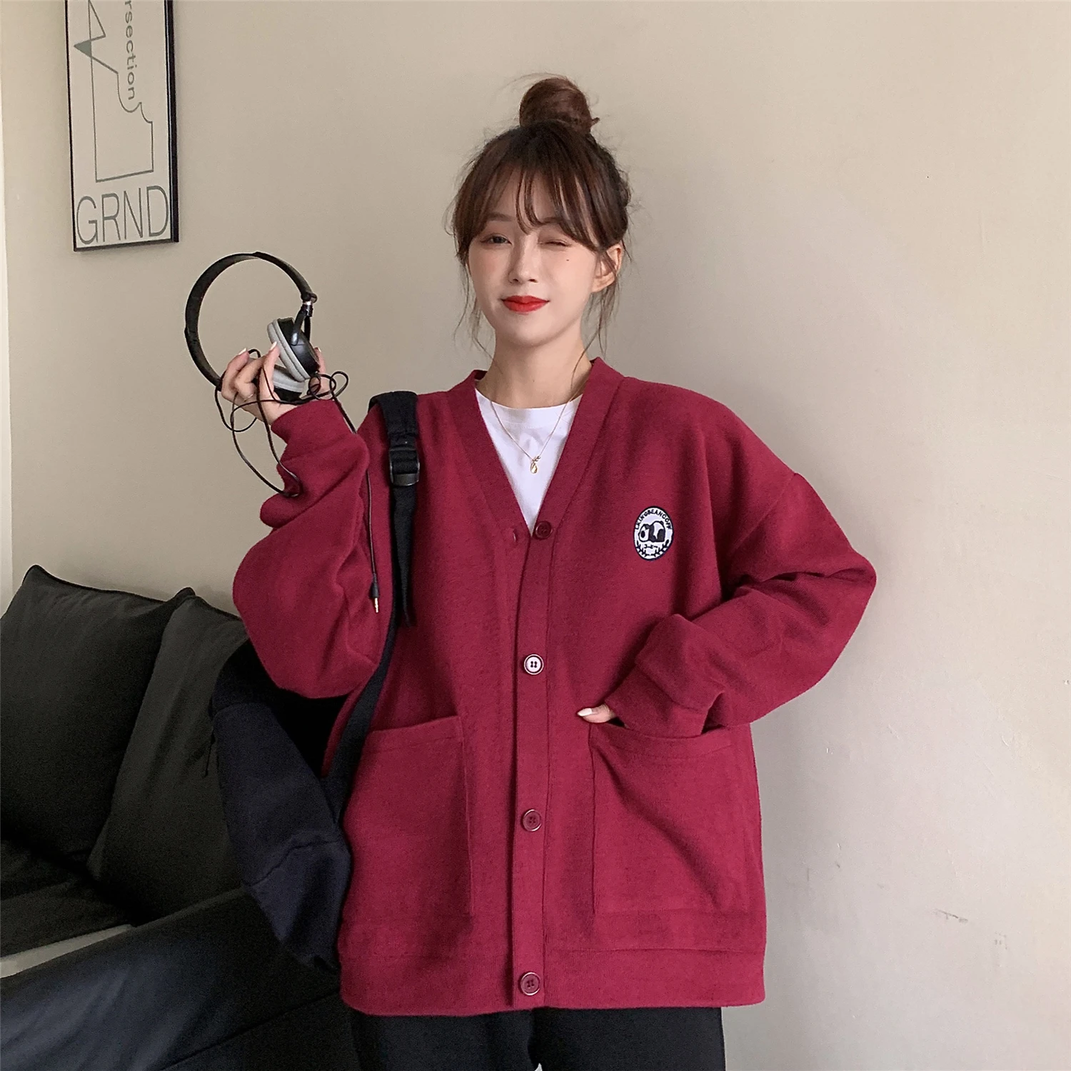 

offers ~ 9952 # han edition loose embroidery baseball uniform fleece female college early autumn wind cardigan coat
