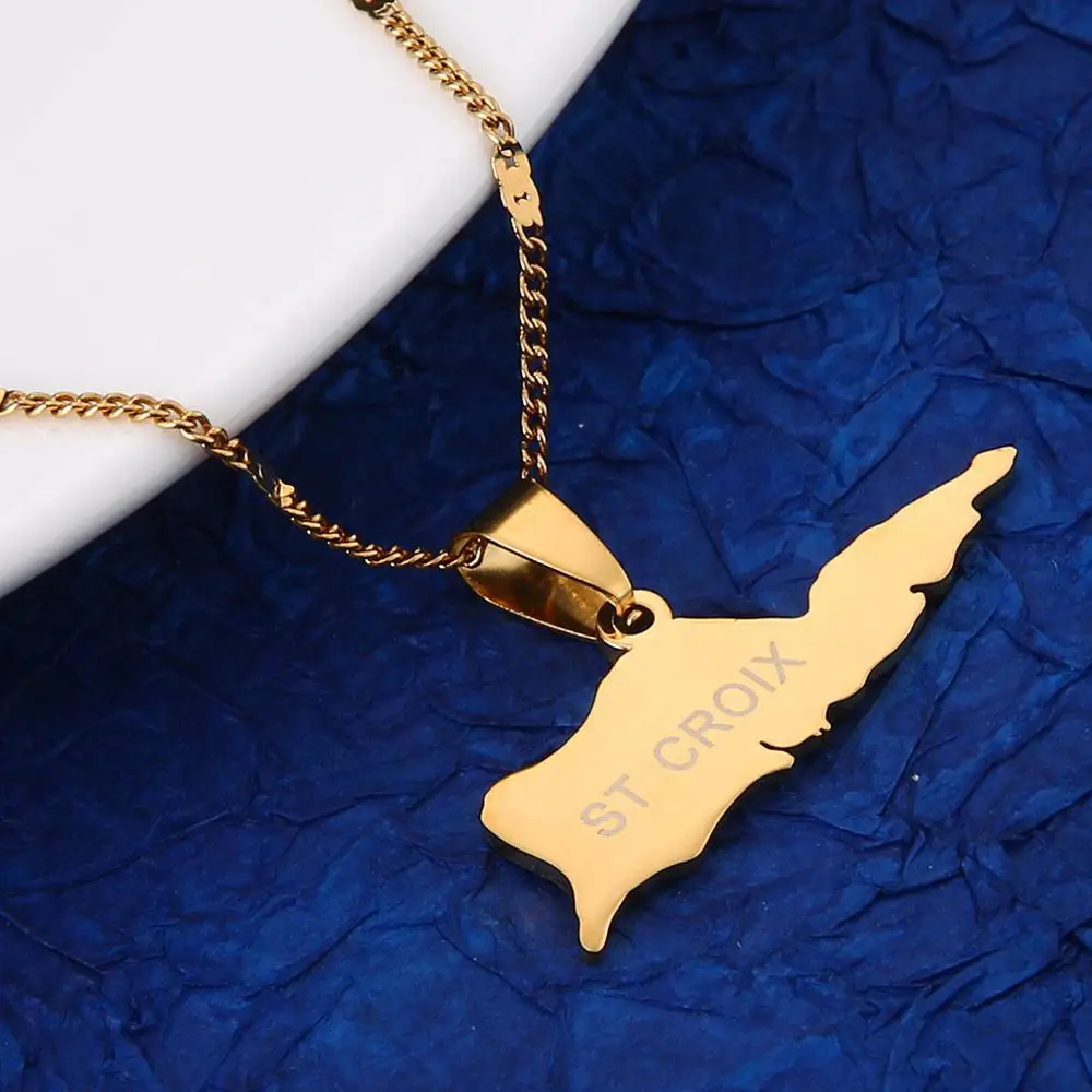 Карта из нержавеющей стали ST. Круа Подвески ожерелье золотой цвет Санта карты