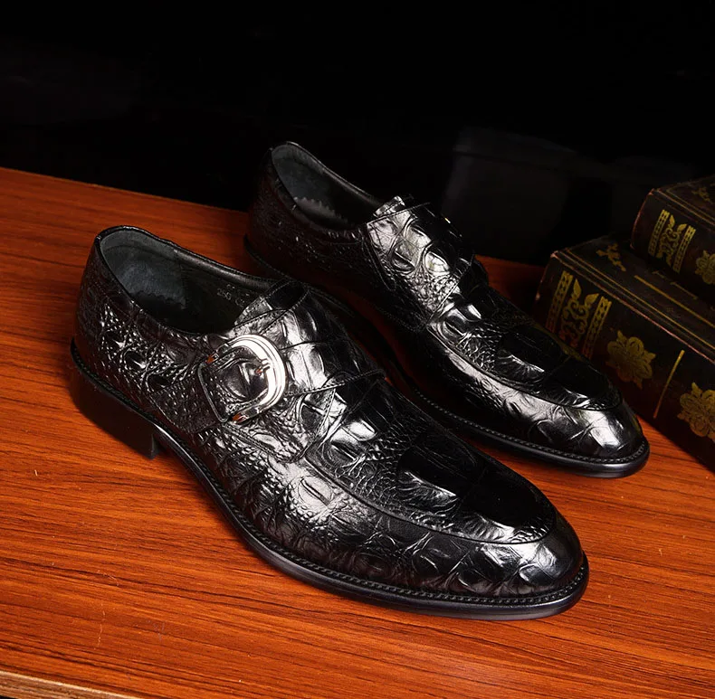 

QYFCIOUFU Crocodile Pattern Men Dress Shoes Leather Oxfords Luxury Italian Buckle Mens Shoes Wedding Business Formal Man Shoes