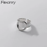 foxanry 925 stamp wide rings ins fashion hip hop vintage creative smooth hollow oval geometric birthday party jewelry