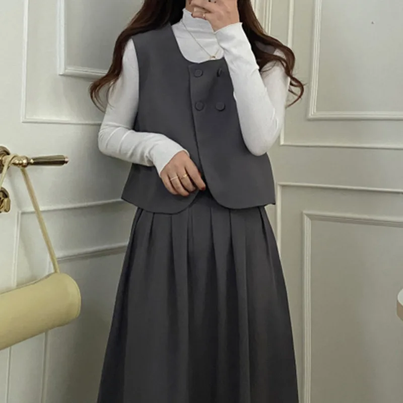 

Осенний корейский короткий костюм модный костюм-тройка женский новый двубортный дизайнерский жилет со снижением возраста