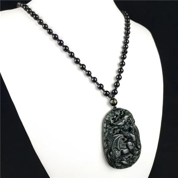 Китайское ожерелье с подвеской в виде дракона из натурального черного и зеленого