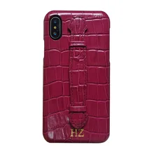 CUSTOM INITIALS Name Genuiune Leather Case For iPhone X XS Max XR Hand Strap Holder Phone Cover Luxury Cute Crocodile Accessory