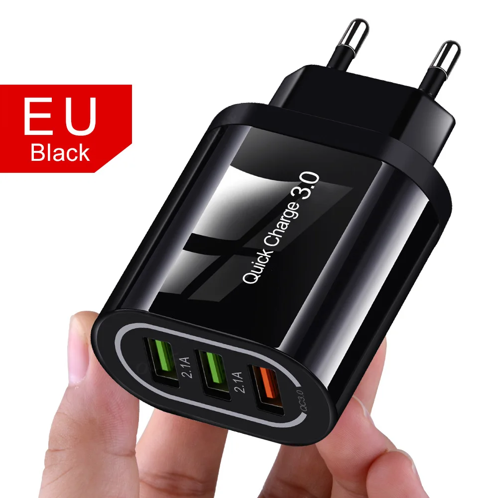 EU Plug Black Олаф 18 Вт Быстрая зарядка 3,0 3 порта USB зарядное устройство QC3.0 быстрое зарядное устройство для samsung S10 Xiaomi Redmi Note 7 iPhone X настенное зарядное устройство для телефона s - Тип штекера: EU Plug Black