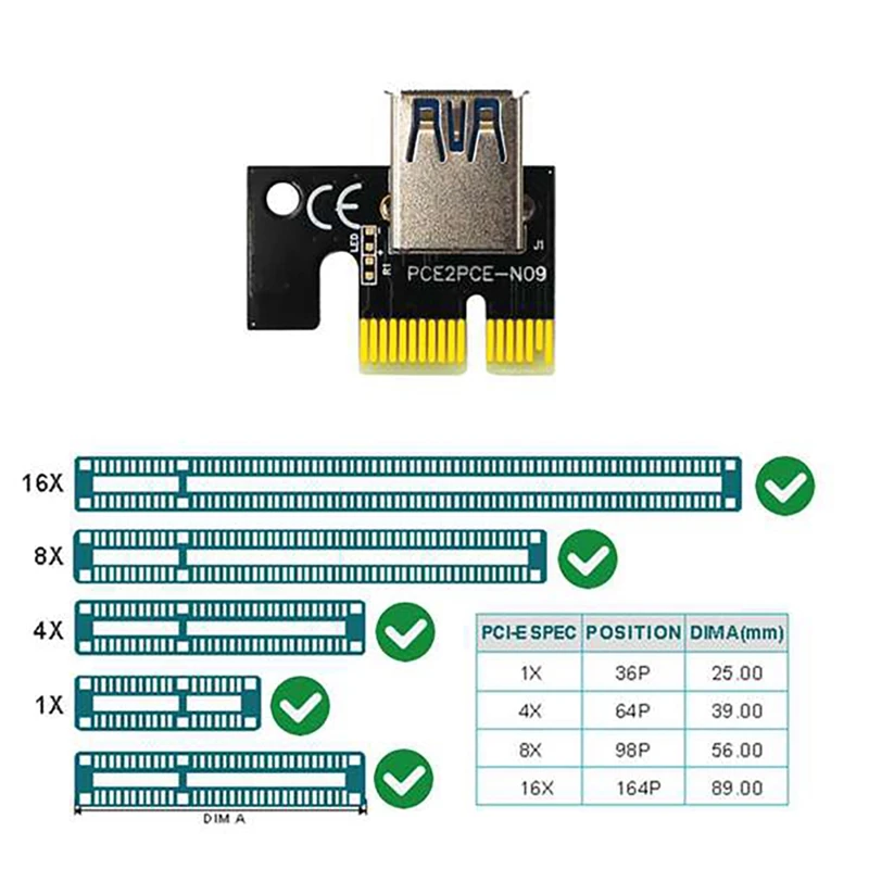 PCIe Extension Cable Adapter Card X1 to X16 6PIN+USB3.0 Interface External Graphics for BTC Mining | Компьютеры и офис