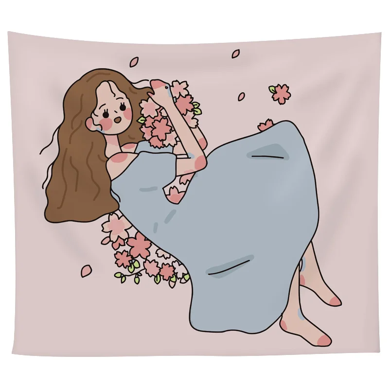 

плед аниме декор на стену гобелен на стену декор комнаты Гобелен с изображением девушки и сердца, красивое прикроватное украшение, настенна...