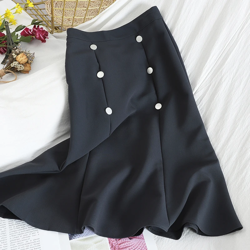 Весна-лето 2020 Корейская стильная облегающая юбка Ретро стиль высокая талия