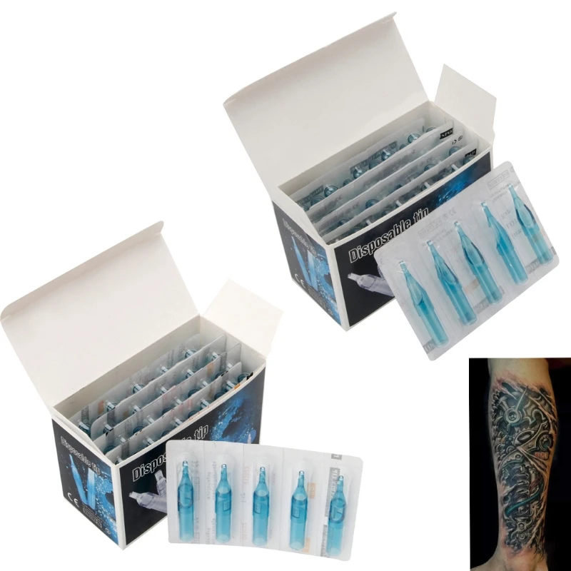 50Pcs Lot Pro Sterile Disposable Tattoo Nozzle Tips Needle Tube Pick RT FT Blue