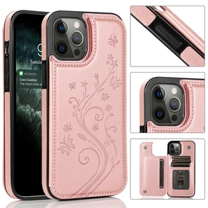 leather butterfly flip case for iphone 11 12 13 pro xr xs max x 6 6s 7 8 plus 5s se 2020 mini card slot flowers wallet cover free global shipping