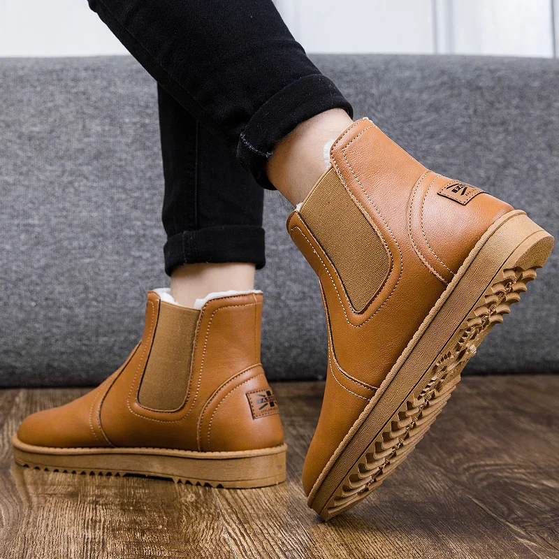 Классические модные брендовые мужские зимние ботинки из овечьей кожи с