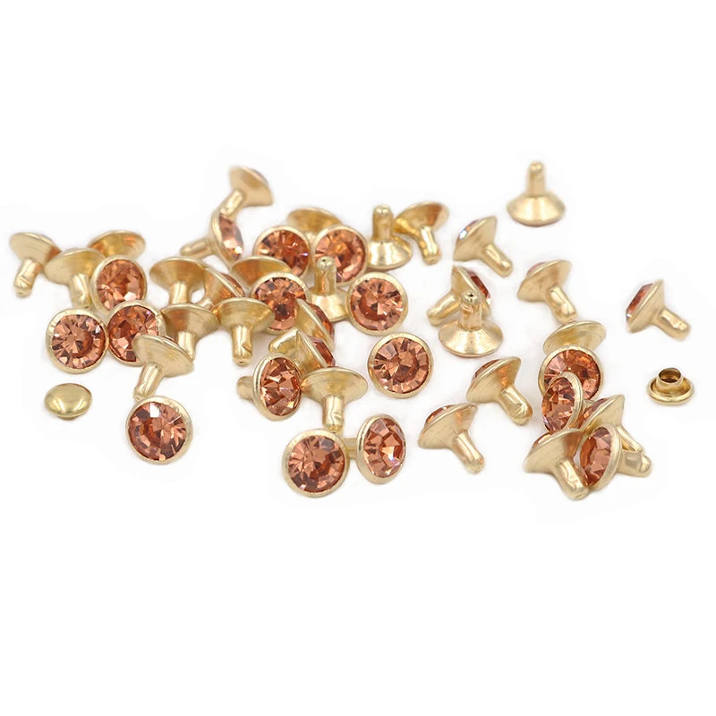 100 комплектов 8 мм светильник персиковый хрусталь заклепки из горного хрусталя