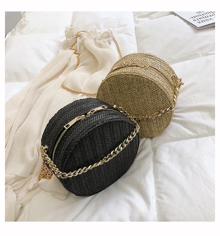 Круглая Соломенная пляжная сумка винтажная тканая на плечо ручной работы рафия