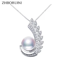 zhboruini top quality pearl jewelry feather necklace 925 sterling silver jewelry for women freshwater pearl pendant wholesale