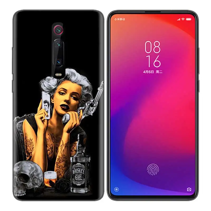 Черный Черный мягкий силиконовый чехол-сумка для Xiaomi mi 9T CC9 Red mi 4 4X5 6 6A 7 7A Note Plus K20 Pro F1 Tampa Fall Marilyn Monroe t - Цвет: Черный