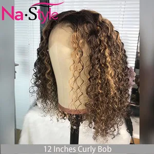 Парик из человеческих волос Омбре для чернокожих женщин, короткий вьющийся парик из человеческих волос 13x6, бесклеевая, выбеленная, 180%