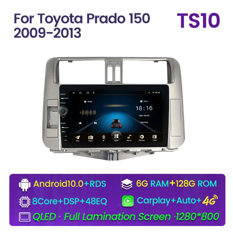 

Автомагнитола для Toyota Prado 150 2009-2013, 2 Din, Android 10, GPS, навигация, автомагнитола со встроенным Carplay