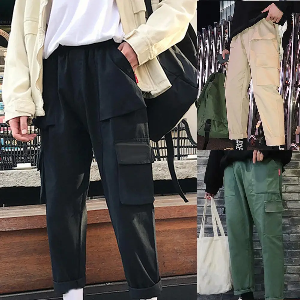 Винтажные мужские однотонные длинные спортивные брюки с несколькими карманами