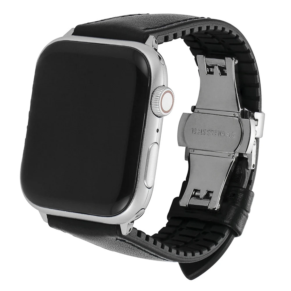 Ремешок силиконовый из натуральной кожи для Apple Watch SE Band Series 6 5 4 3 браслет iWatch 40 мм 44