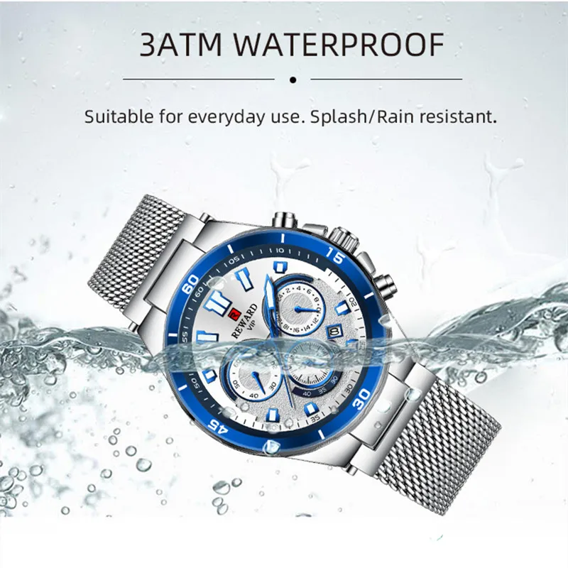 

Luxury Business Men Watch Quartz Waterproof Luminous Three Eye Six Needles Dial Adjustable Stainless Steel Mesh Strap RD82003M