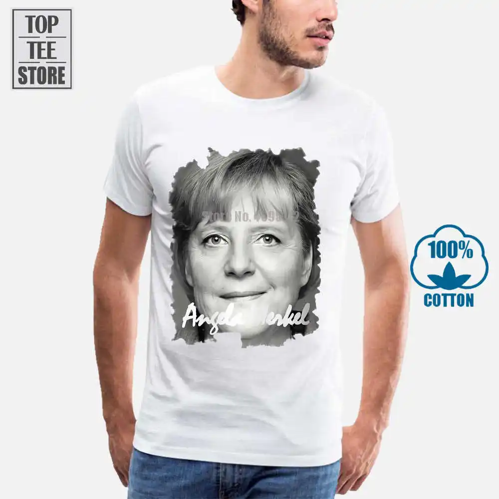 Мужские Короткие хлопковые рубашки с круглым вырезом Мужская футболка Angela Merkel 1