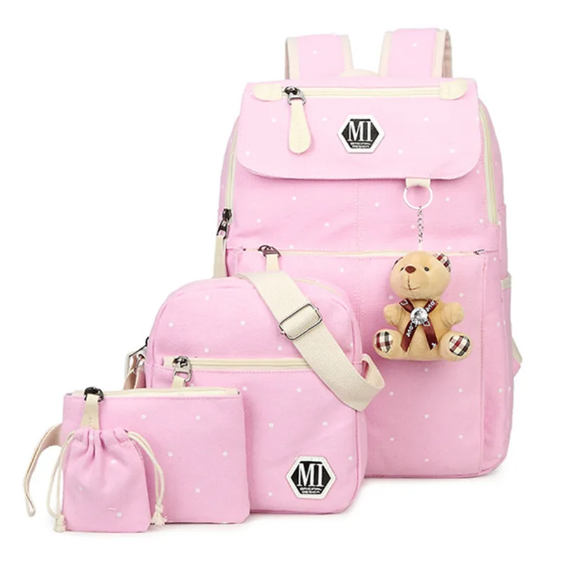 Основной холст школьный рюкзак для девочек, женский рюкзак с точечной печатью, дамская сумка через плечо женская сумка рюкзак для ноутбука ...