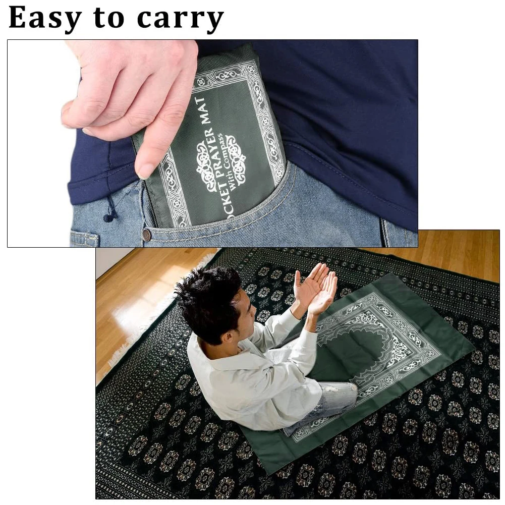 

Muslim Prayer Rug Polyester Portable Braided Mats Simply Print With Compass In Pouch Travel Home Muslim Print Prayer Carpe