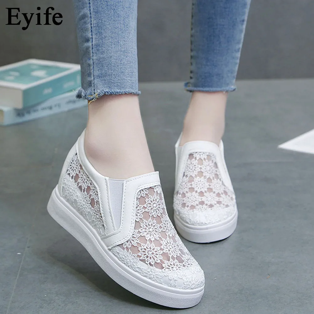 

Summer Breathable Sneakers Women 2021 New Hollow Ladies Slip On Wedge Loafers 35-40 Large-Sized Female Home Outdoor Casual Shoes