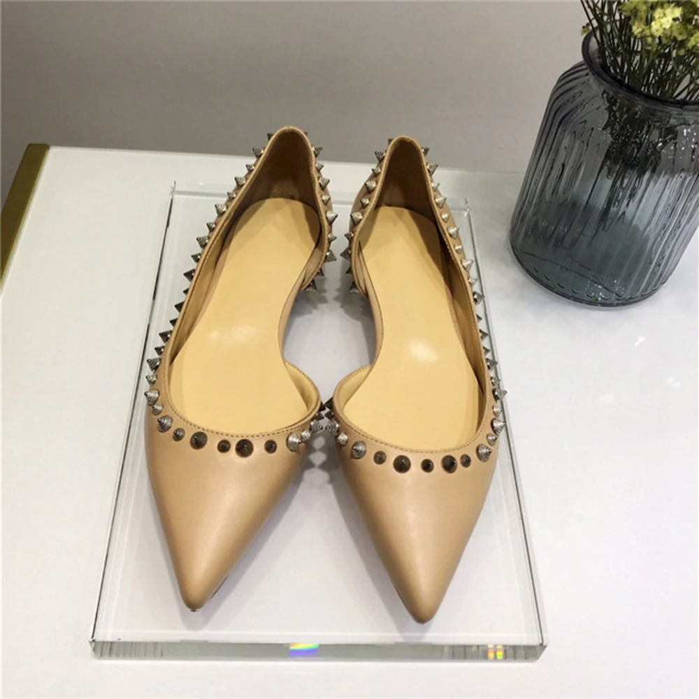 Женские туфли лодочки Junetxin на высоком каблуке с заклепками и острым носком