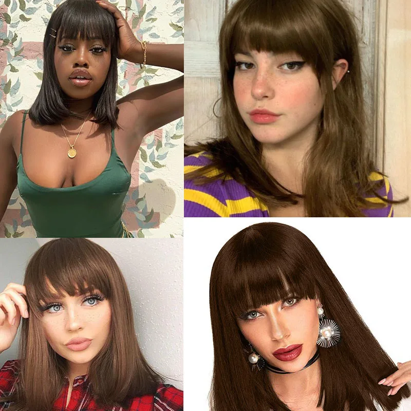 Прямые короткие синтетические волокна с челкой парик прямой Боб Прическа 12