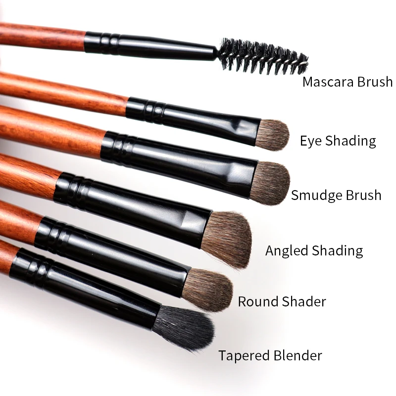 OVW 6pcs Pony/ Goat Hair Makeup Eye Shadow Brush Set Tapered Blending Make up Brushes Natural Pro Kit | Красота и здоровье