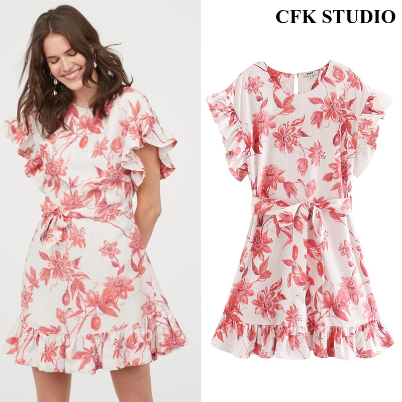 Женское летнее платье с круглым вырезом Za Розовое свободное пляжное коротким