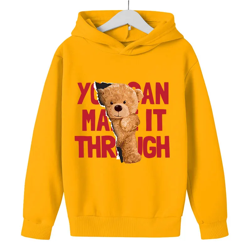 

Fashion Cute Animal printing Bear Cartoon pattern letter Hoodie girl Pullover kid Unisex Long sleeve Sweatshirt 8 Color autumn