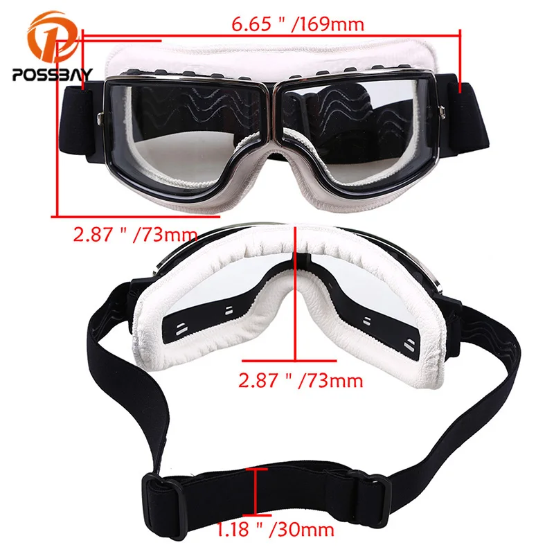 Posbay мотоциклетные очки кожаные белые и синие зимние спортивные для катания на