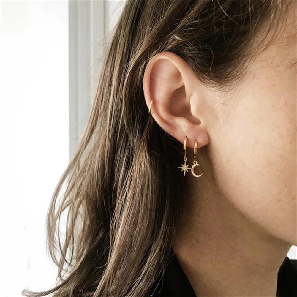 

Trendy Fashion Little Star Moon Drop Hoop Hanging Earrings for Women Elegant Girl Earring Stylish Jewelry Personality Gift