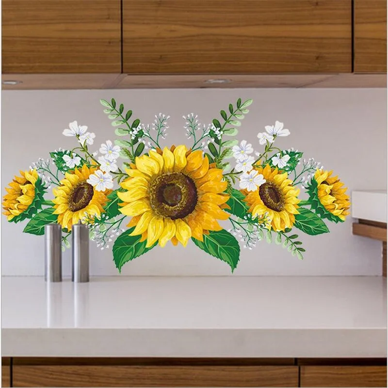 1 шт. съемная Настенная Наклейка в виде подсолнуха кухонные водонепроницаемые