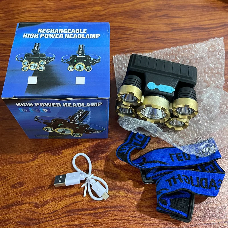 

Headlight USB Rechargeable With 5Pcs Highlight T6 Wicks 20W 4 Lighting Modes Waterproof Head Lamps 18650 Hunting Camping