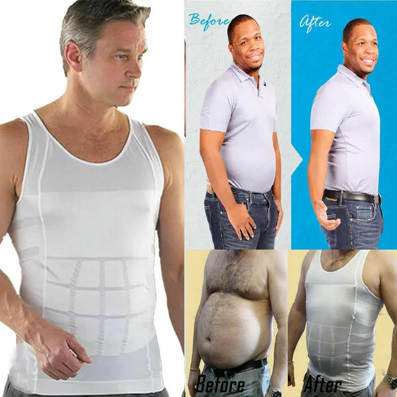 

2021 Men's Body Shaper Fitness Slim Tummy Shaper Thin Belly Underwear Shapewear Waist Girdle Vest Tops belly fat burner for men
