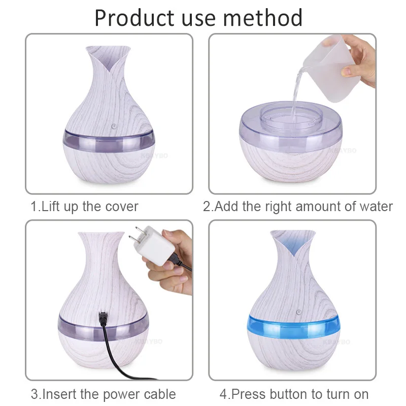 

KBAYBO Air Humidifier Essential Oil Diffuser Electric Sprayer 300ML Cool Mist Air Humidifier with 7 Color LED Light