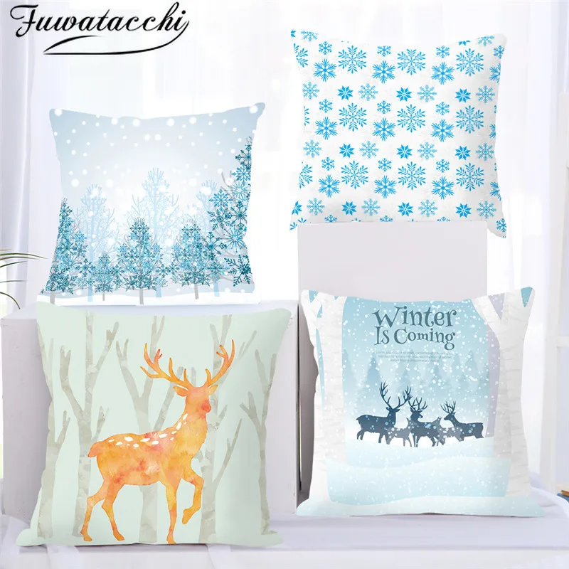 Fuwatacchi зимний стиль рождественский Чехол на подушку подушка чехол снега дома