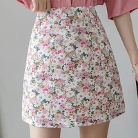 summer korean 2021 new women skirt fashion high waist a line print floral mini skirt femme thin buttocks all match skirts female