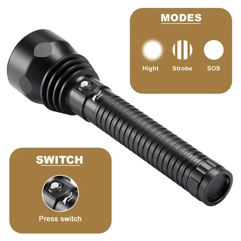 Billig High Power P70 Tauchen Licht 26650 Wiederaufladbare Ultra Helle Taschenlampe 4000lm