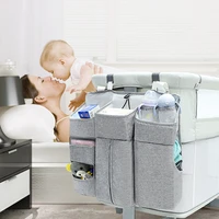 gray baby crib organizer flax diaper bag bed hanging storage bag for baby essentials diaper nappy storage cradle bag bedding set