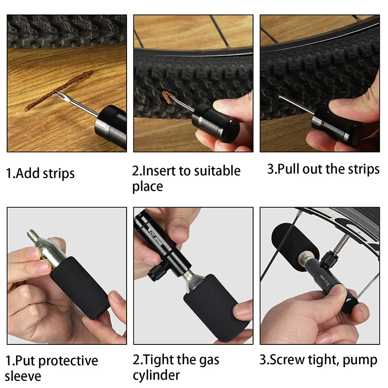 

WEST BIKING 2 in 1 Mini Bike Pump CO2 Inflator MTB Road Bike Tire Repair Rubber Strip Presta and Schrader Valve Inflator