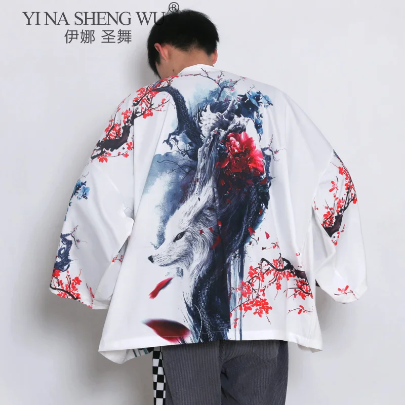 

Japanese Mens Fashion Kimono Cardigan Japanese Print Loose Shirt Tops Summer Casual Man Kimono Coat Yukata Sun Protective Jacket